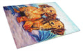 Long Hair Red Dachshund Two Peas Cutting Board Tempered Glass Kitchen Cutting Surface, Heat Resistant Chopping, Non-Slip Feet, Food Prep & Serving