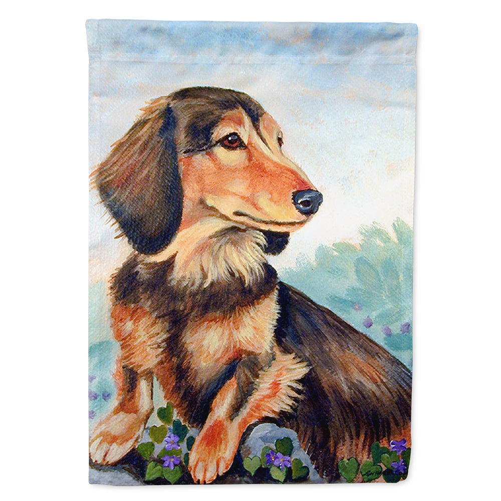 Long Hair Chocolate and Cream Dachshund House Flag 28x40 Porch Sleeve Pole Decorative Outside Yard Banner Artwork Wall Hanging, Polyester