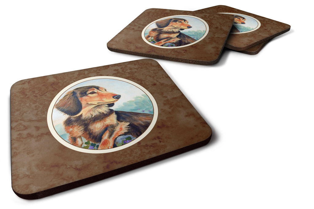 Long Hair Chocolate and Cream Dachshund Foam Coasters Set of 4 Cup Coasters for Indoor Outdoor, Tabletop Protection, Anti Slip, Mouse pad Material