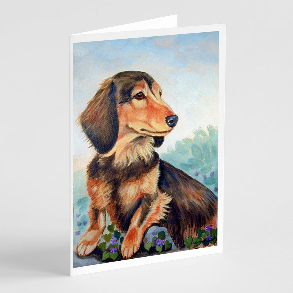 Long Hair Chocolate and Cream Dachshund Greeting Cards Pack of 8 Blank Cards with Envelopes Whimsical A7 Size 5x7