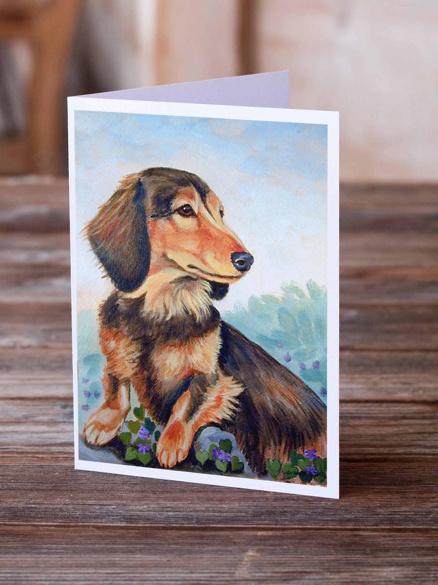 Long Hair Chocolate and Cream Dachshund Greeting Cards Pack of 8 Blank Cards with Envelopes Whimsical A7 Size 5x7