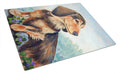 Long Hair Chocolate and Cream Dachshund Cutting Board Tempered Glass Kitchen Cutting Surface, Heat Resistant Chopping, Non-Slip Feet, Food Prep & Serving