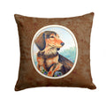 Long Hair Chocolate and Cream Dachshund Decorative Throw Pillow 14x14 Indoor Outdoor Accent Cushion, Fabric Cover with Insert for Sofa, Bed, Porch & Living Room