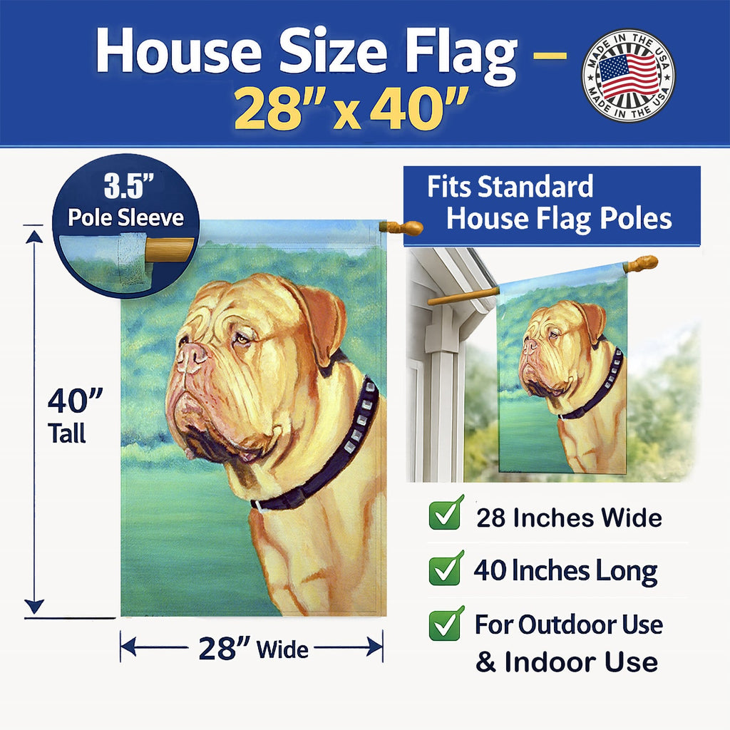 Dogue de Bordeaux House Flag 28x40 Porch Sleeve Pole Decorative Outside Yard Banner Artwork Wall Hanging, Polyester