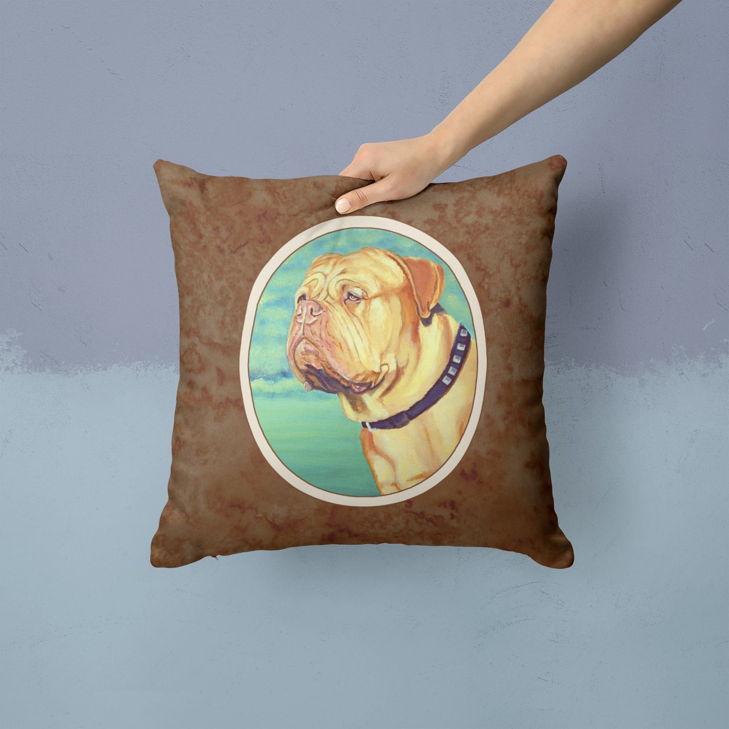 Dogue de Bordeaux Decorative Throw Pillow 14x14 Indoor Outdoor Accent Cushion, Fabric Cover with Insert for Sofa, Bed, Porch & Living Room