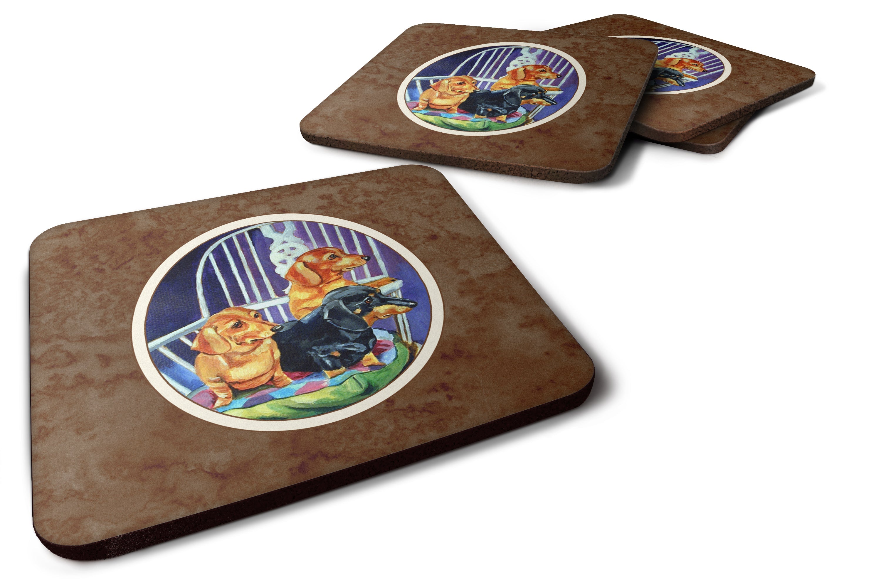 Dachshund Two Red and a Black and Tan Foam Coasters Set of 4 Cup Coasters for Indoor Outdoor, Tabletop Protection, Anti Slip, Mouse pad Material