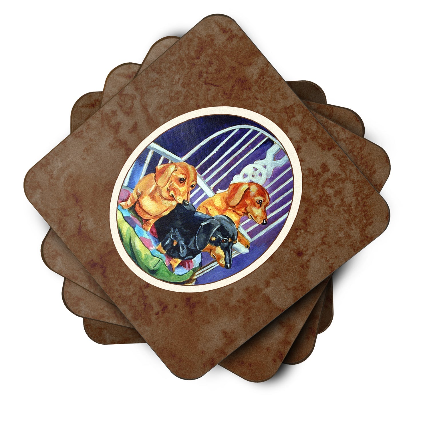 Dachshund Two Red and a Black and Tan Foam Coasters Set of 4 Cup Coasters for Indoor Outdoor, Tabletop Protection, Anti Slip, Mouse pad Material