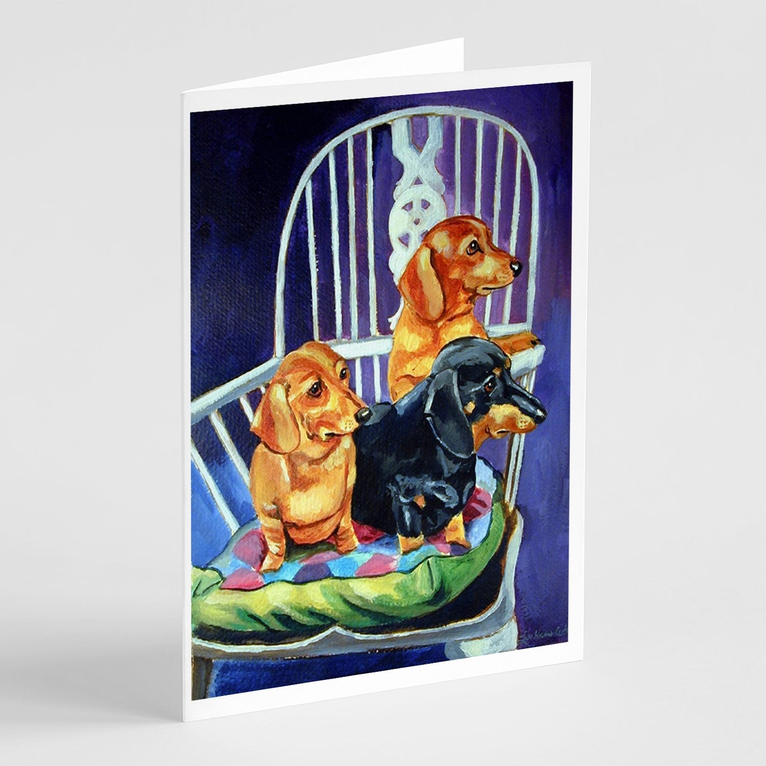 Dachshund Two Red and a Black and Tan Greeting Cards Pack of 8 Blank Cards with Envelopes Whimsical A7 Size 5x7