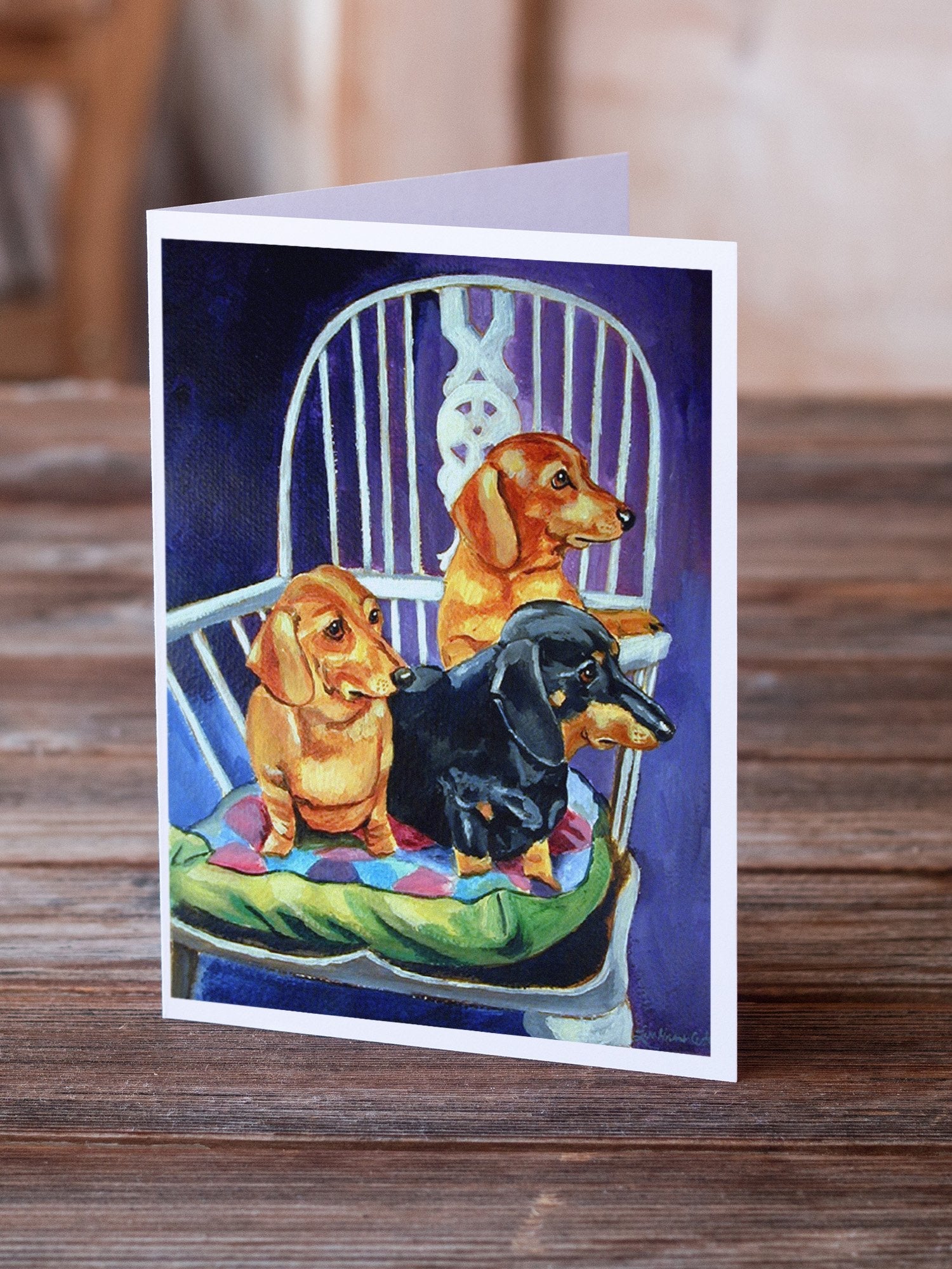 Dachshund Two Red and a Black and Tan Greeting Cards Pack of 8 Blank Cards with Envelopes Whimsical A7 Size 5x7