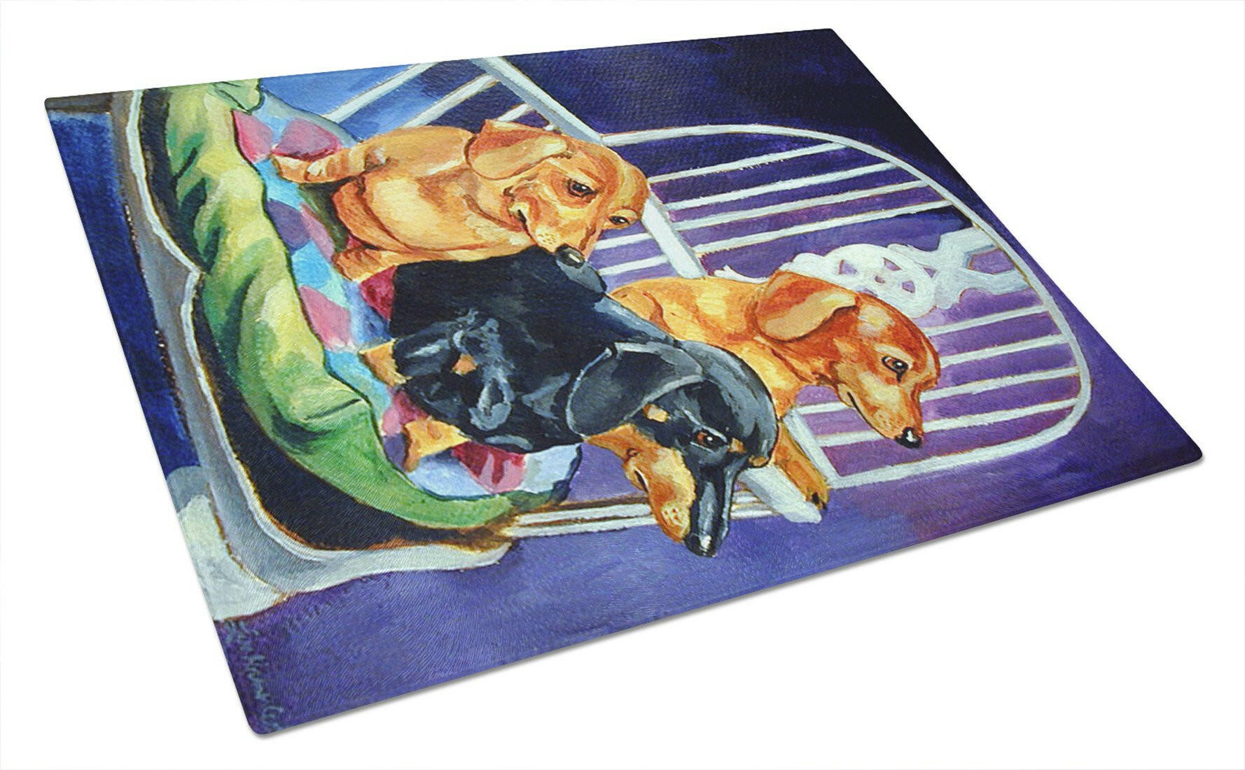 Dachshund Two Red and a Black and Tan Cutting Board Tempered Glass Kitchen Cutting Surface, Heat Resistant Chopping, Non-Slip Feet, Food Prep & Serving