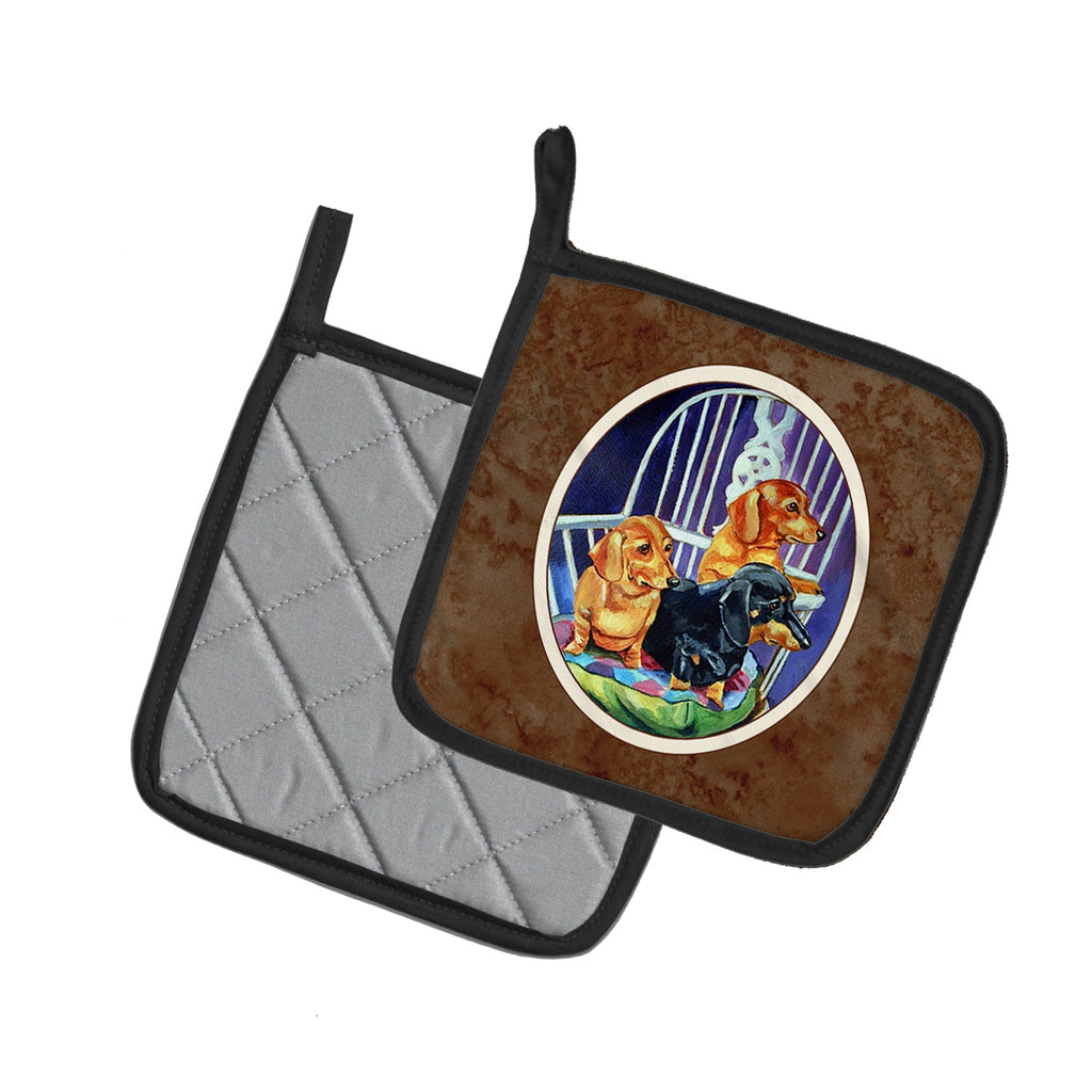 Dachshund Two Red and a Black and Tan Pot Holder Set of 2 Heat Resistant Quilted Hot Pads 7.5 x 7.5 Inch, Insulated Kitchen Trivets for Cooking & Baking