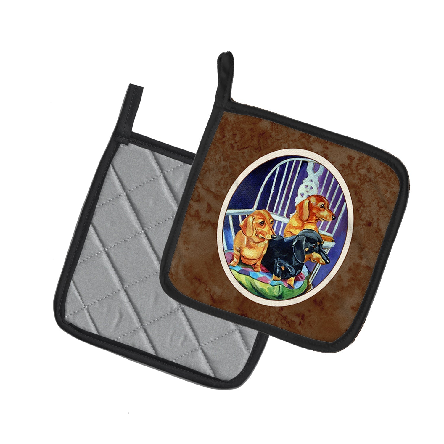 Dachshund Two Red and a Black and Tan Pot Holder Set of 2 Heat Resistant Quilted Hot Pads 7.5 x 7.5 Inch, Insulated Kitchen Trivets for Cooking & Baking