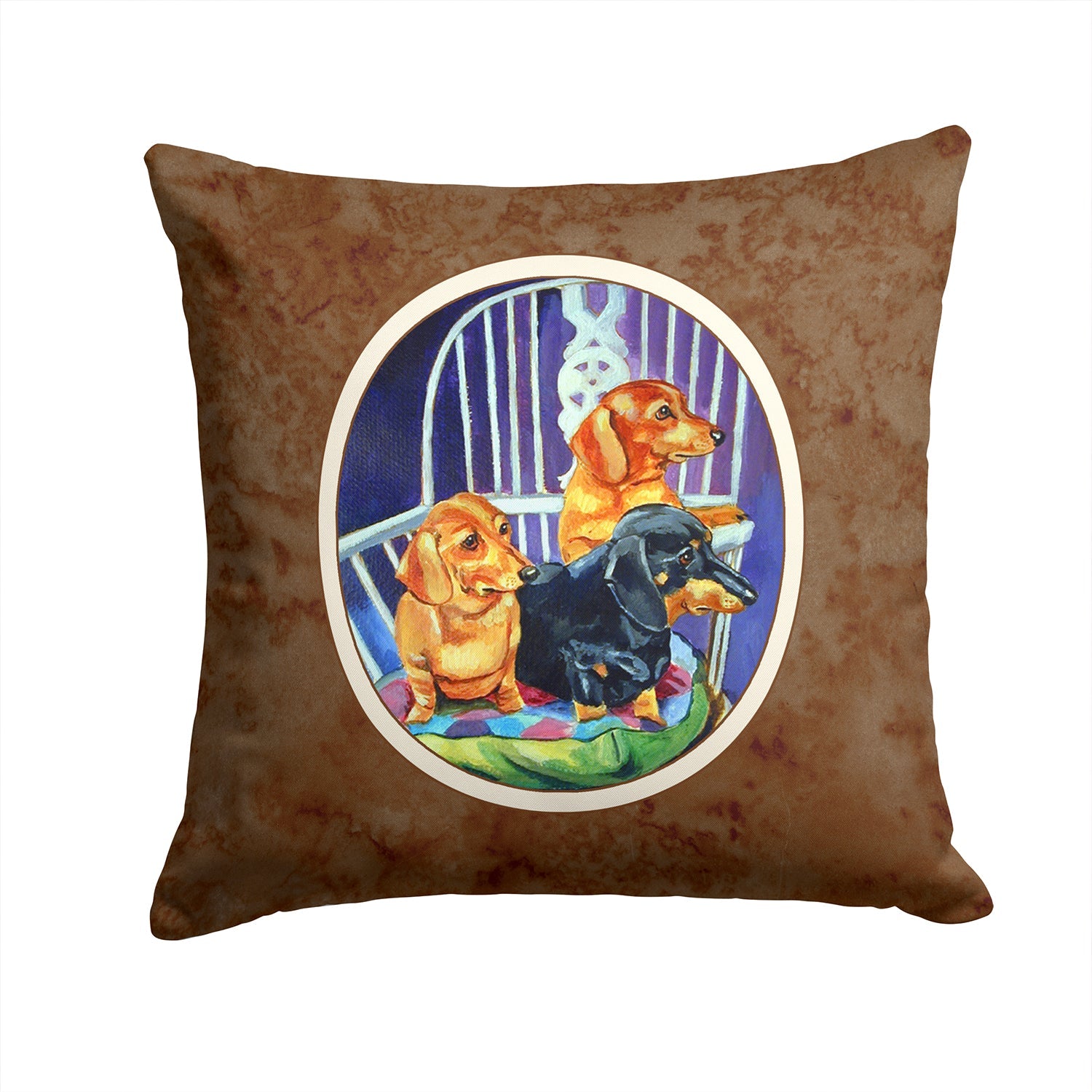 Dachshund Two Red and a Black and Tan Decorative Throw Pillow 14x14 Indoor Outdoor Accent Cushion, Fabric Cover with Insert for Sofa, Bed, Porch & Living Room