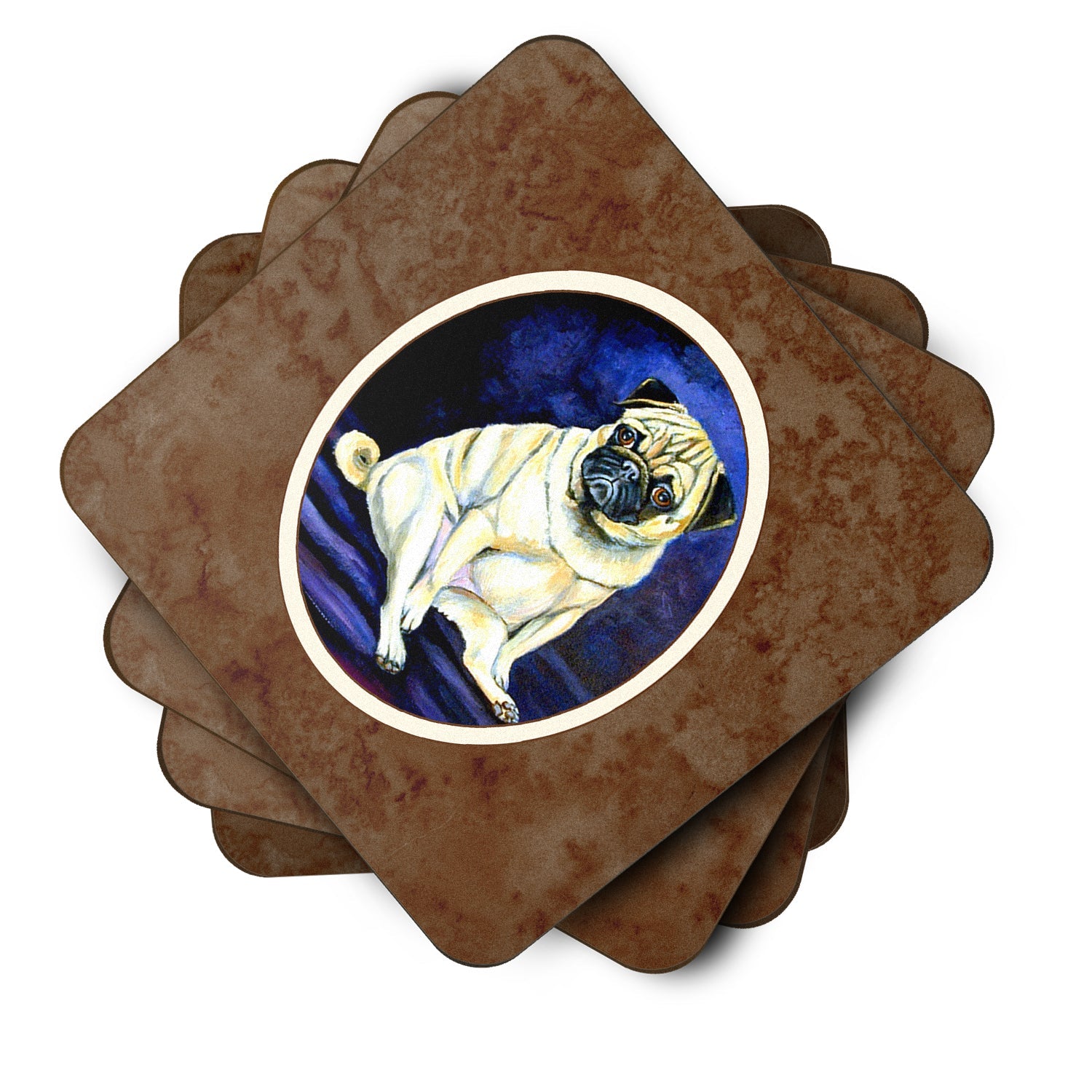 Fawn Pug Penny for your thoughts Foam Coasters Set of 4 Cup Coasters for Indoor Outdoor, Tabletop Protection, Anti Slip, Mouse pad Material