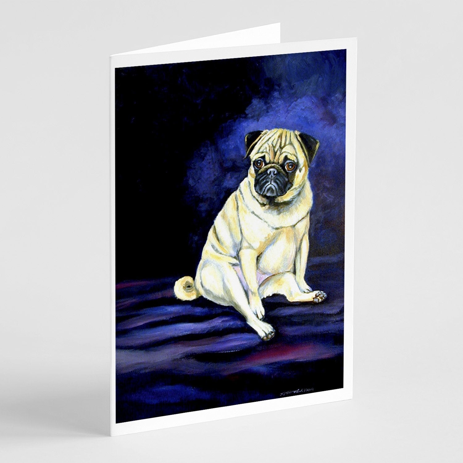 Fawn Pug Penny for your thoughts Greeting Cards Pack of 8 Blank Cards with Envelopes Whimsical A7 Size 5x7