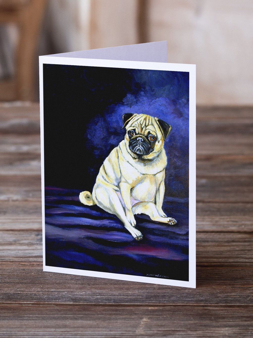 Fawn Pug Penny for your thoughts Greeting Cards Pack of 8 Blank Cards with Envelopes Whimsical A7 Size 5x7