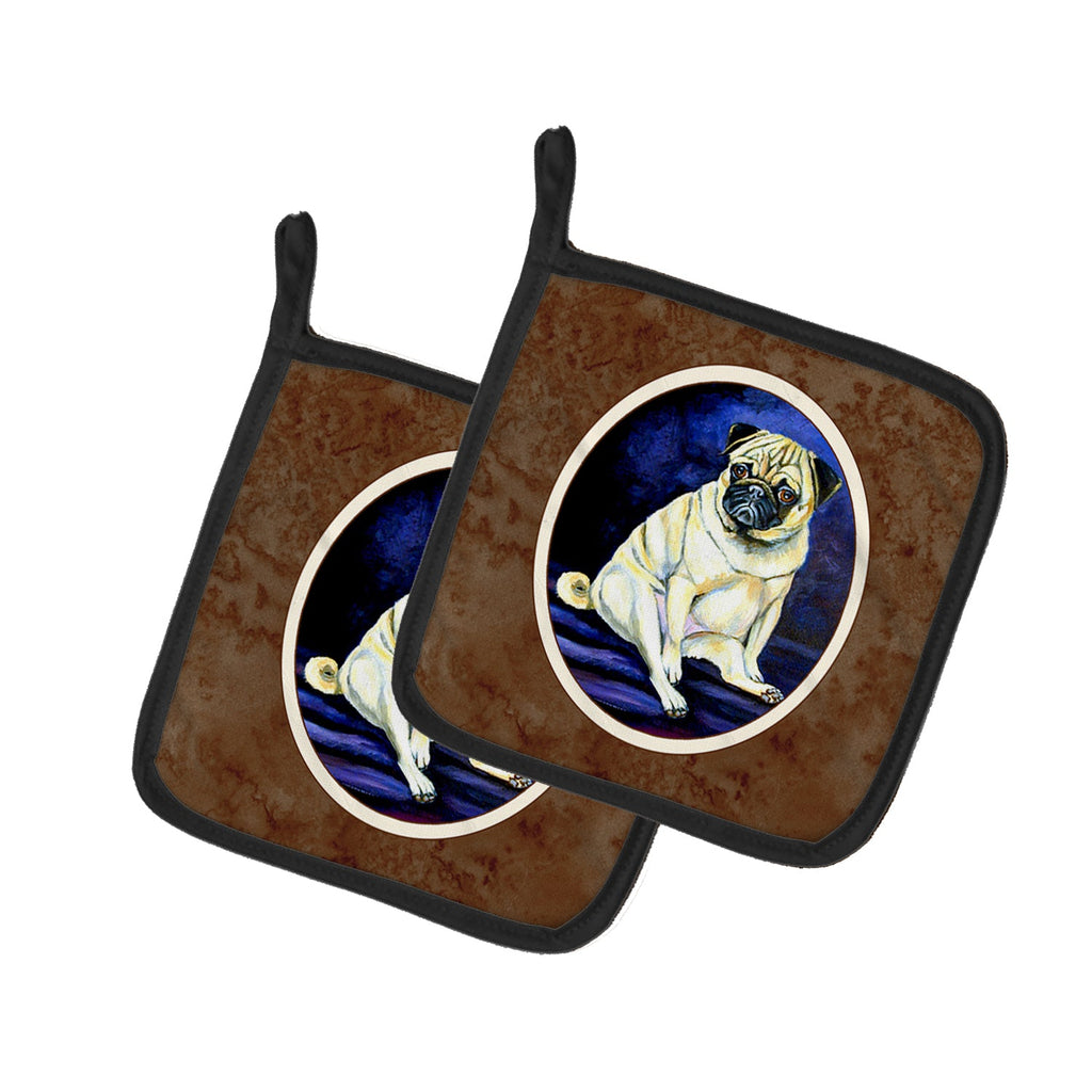 Fawn Pug Penny for your thoughts Pot Holder Set of 2 Heat Resistant Quilted Hot Pads 7.5 x 7.5 Inch, Insulated Kitchen Trivets for Cooking & Baking