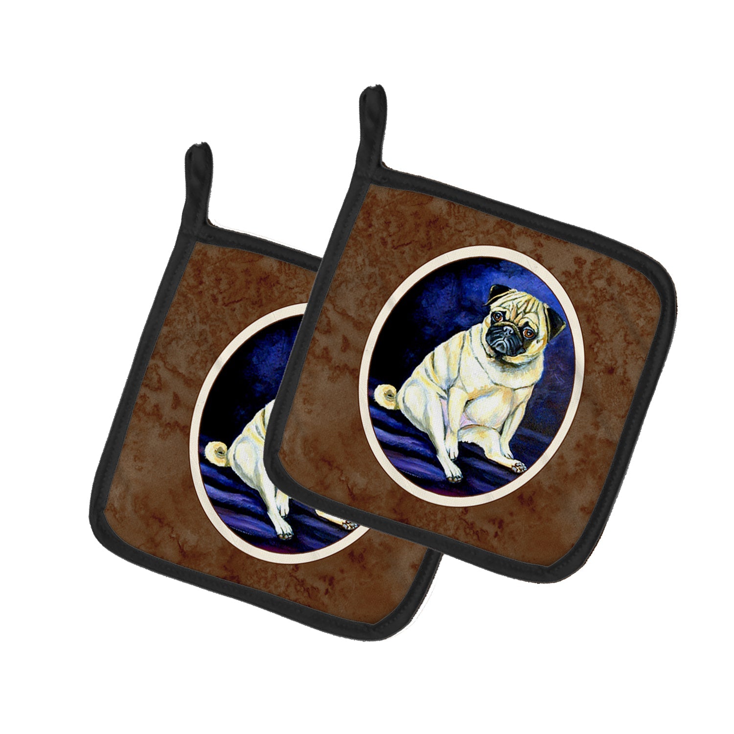 Fawn Pug Penny for your thoughts Pot Holder Set of 2 Heat Resistant Quilted Hot Pads 7.5 x 7.5 Inch, Insulated Kitchen Trivets for Cooking & Baking
