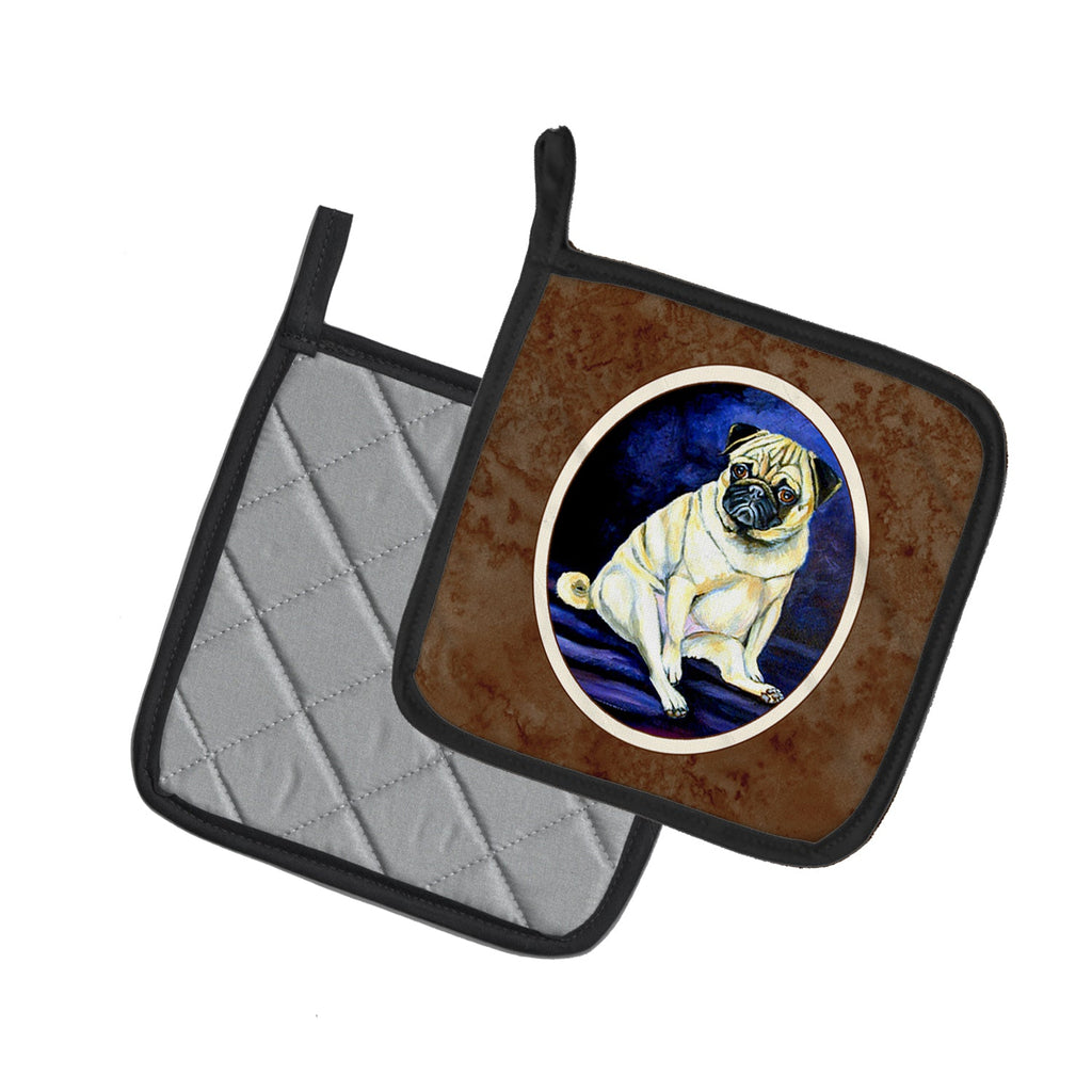 Fawn Pug Penny for your thoughts Pot Holder Set of 2 Heat Resistant Quilted Hot Pads 7.5 x 7.5 Inch, Insulated Kitchen Trivets for Cooking & Baking