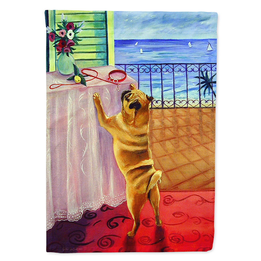 Helping Himself Fawn Pug House Flag 28x40 Porch Sleeve Pole Decorative Outside Yard Banner Artwork Wall Hanging, Polyester