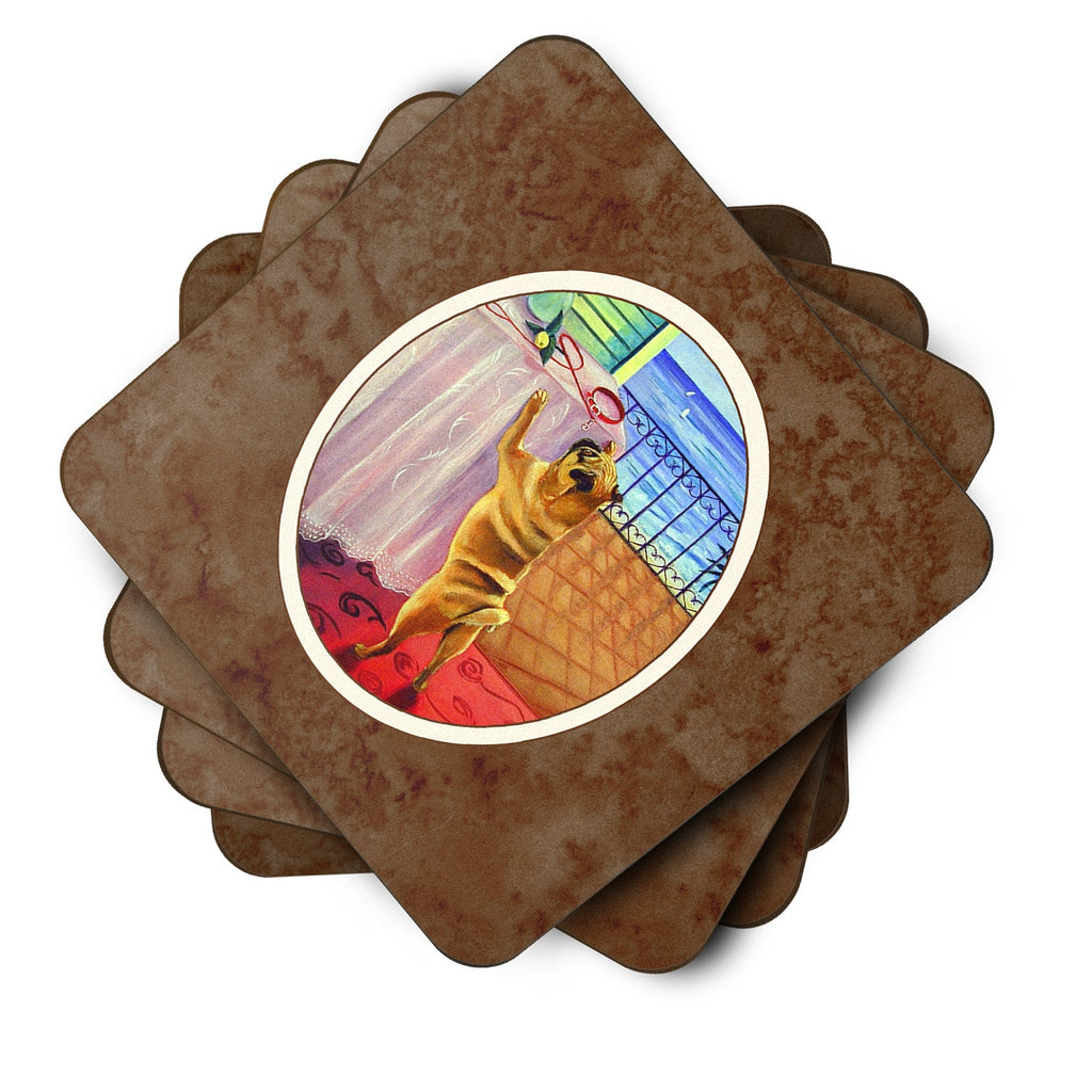Helping Himself Fawn Pug Foam Coasters Set of 4 Cup Coasters for Indoor Outdoor, Tabletop Protection, Anti Slip, Mouse pad Material