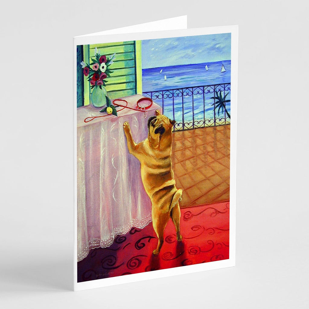 Helping Himself Fawn Pug Greeting Cards Pack of 8 Blank Cards with Envelopes Whimsical A7 Size 5x7