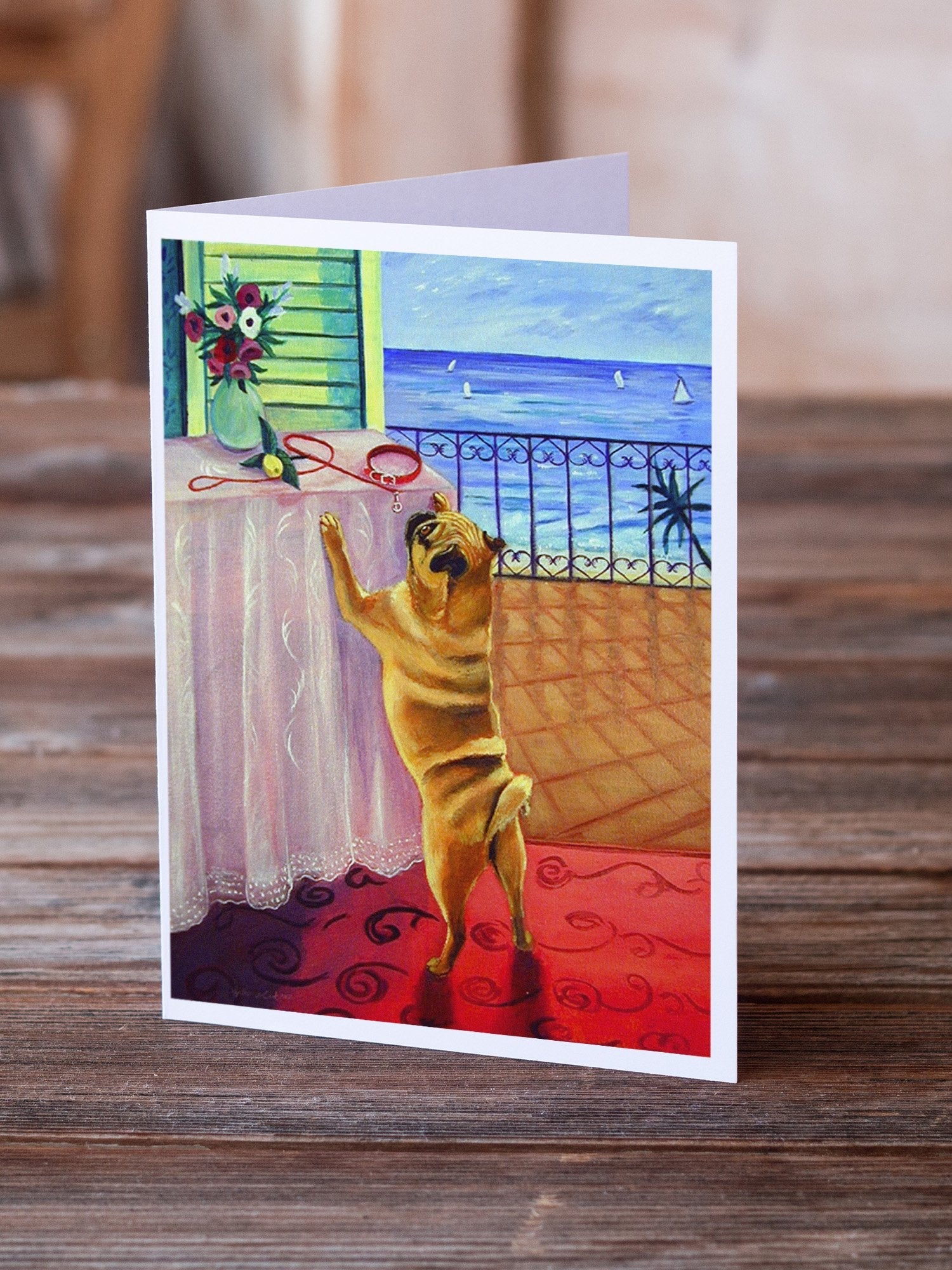 Helping Himself Fawn Pug Greeting Cards Pack of 8 Blank Cards with Envelopes Whimsical A7 Size 5x7