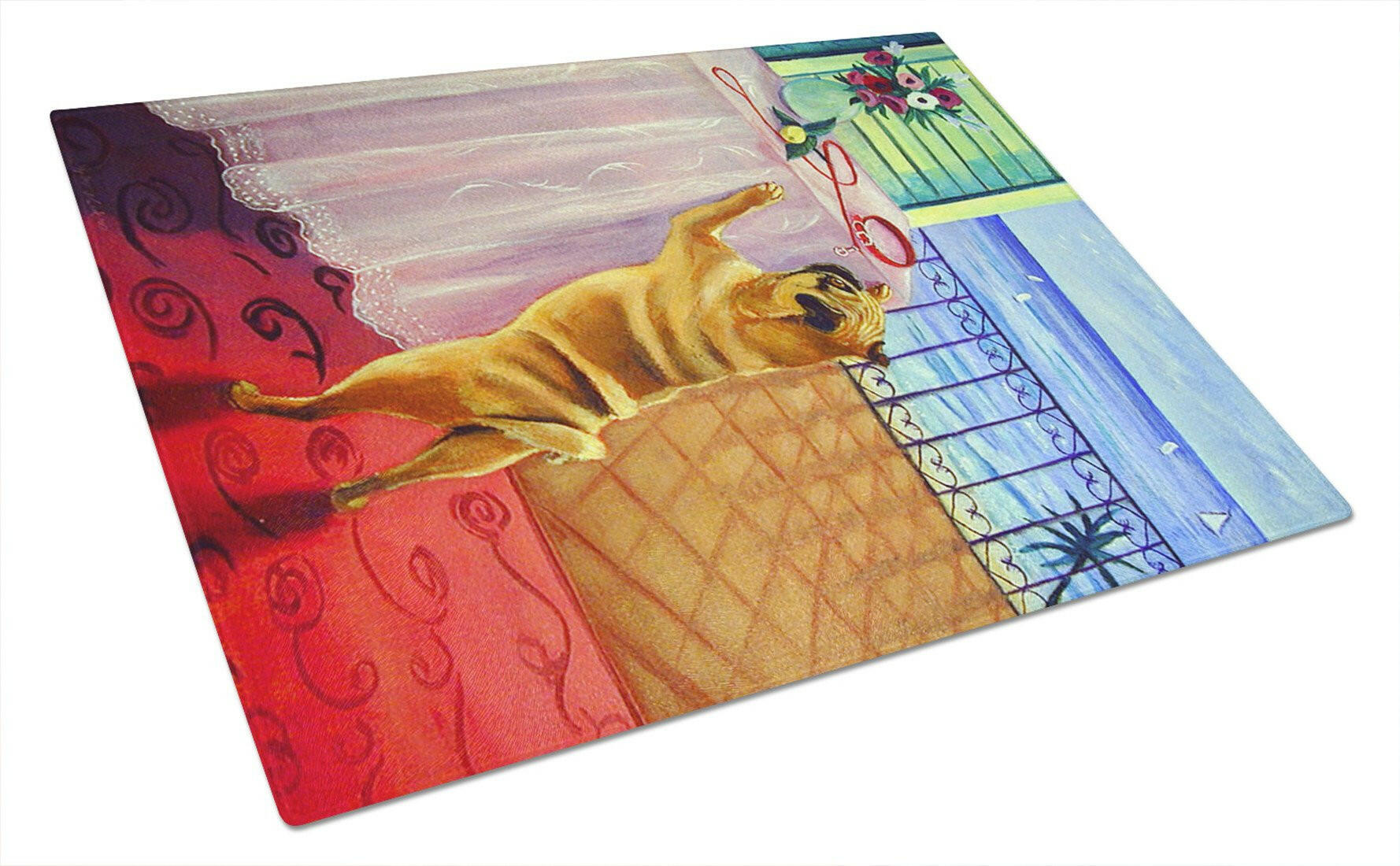 Helping Himself Fawn Pug Cutting Board Tempered Glass Kitchen Cutting Surface, Heat Resistant Chopping, Non-Slip Feet, Food Prep & Serving