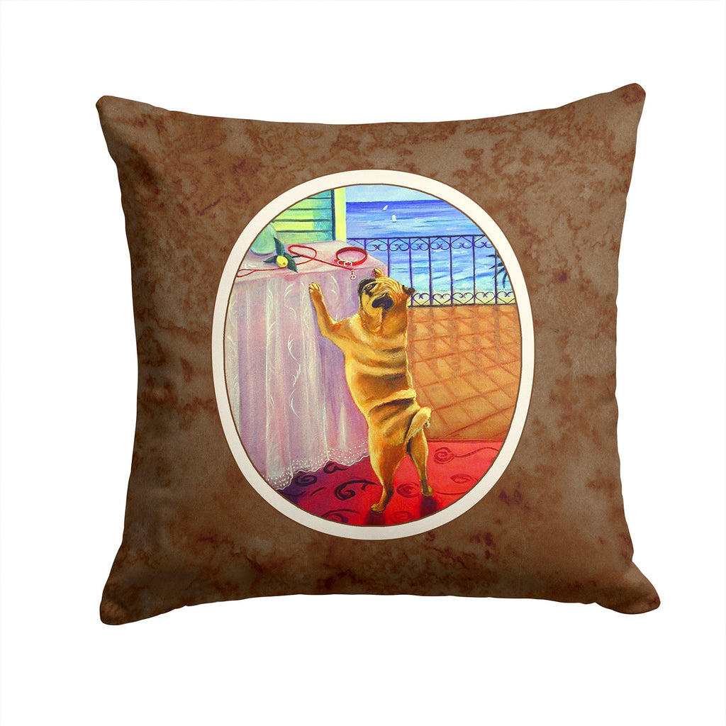 Helping Himself Fawn Pug Decorative Throw Pillow 14x14 Indoor Outdoor Accent Cushion, Fabric Cover with Insert for Sofa, Bed, Porch & Living Room