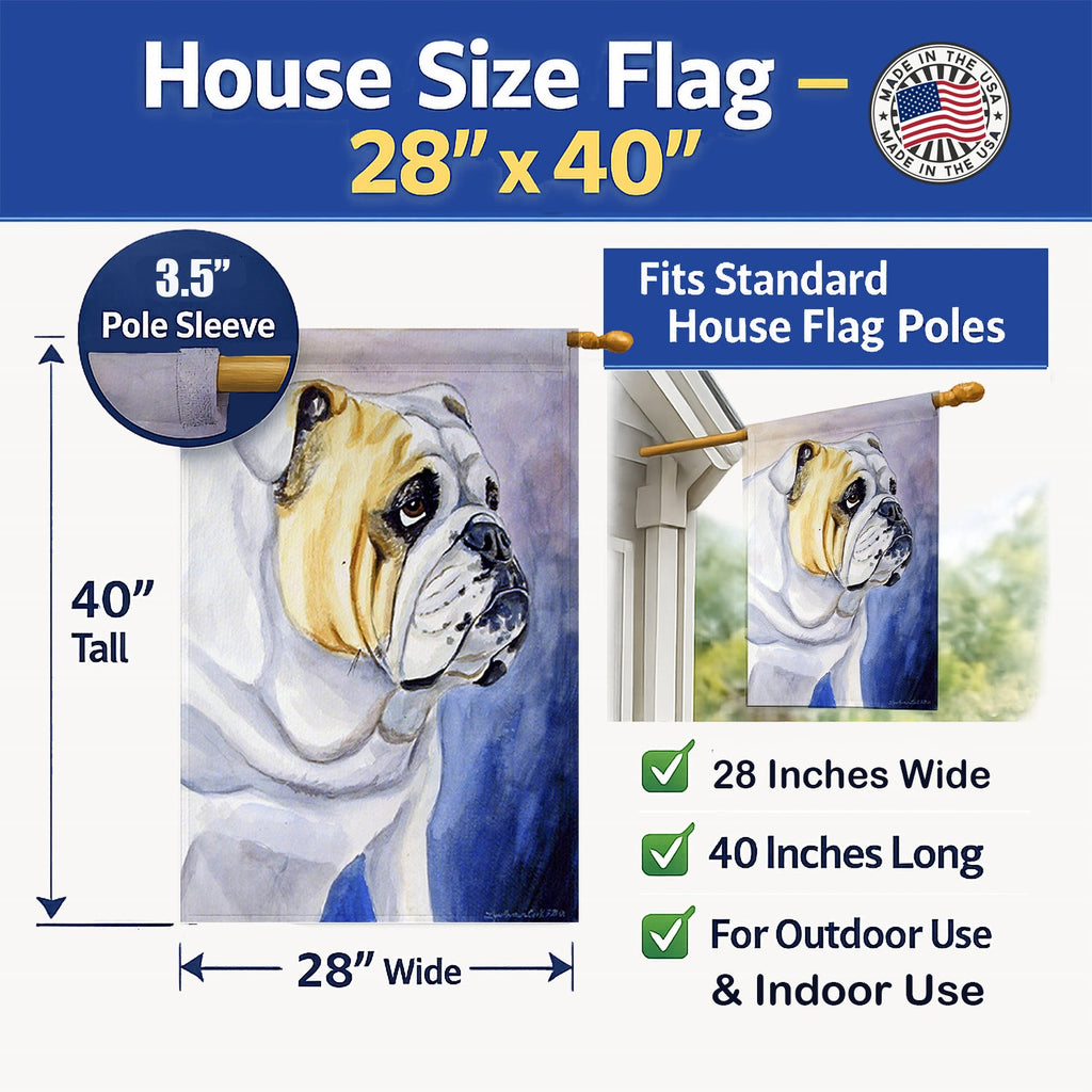 English Bulldog House Flag 28x40 Porch Sleeve Pole Decorative Outside Yard Banner Artwork Wall Hanging, Polyester