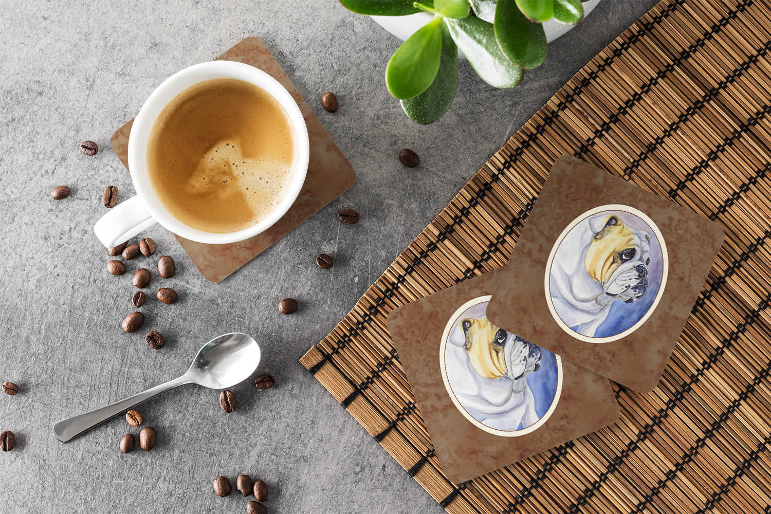 English Bulldog Foam Coasters Set of 4 Cup Coasters for Indoor Outdoor, Tabletop Protection, Anti Slip, Mouse pad Material
