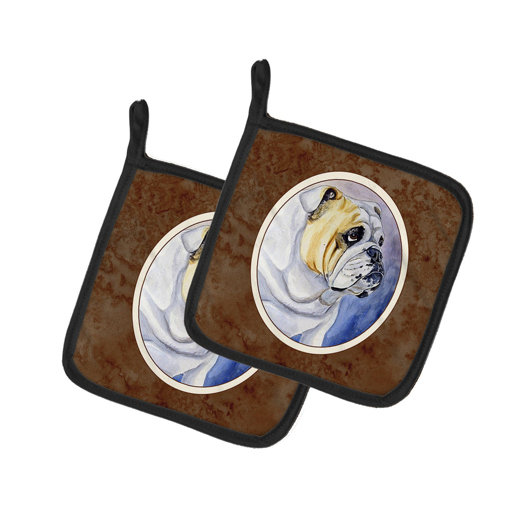 English Bulldog Pot Holder Set of 2 Heat Resistant Quilted Hot Pads 7.5 x 7.5 Inch, Insulated Kitchen Trivets for Cooking & Baking