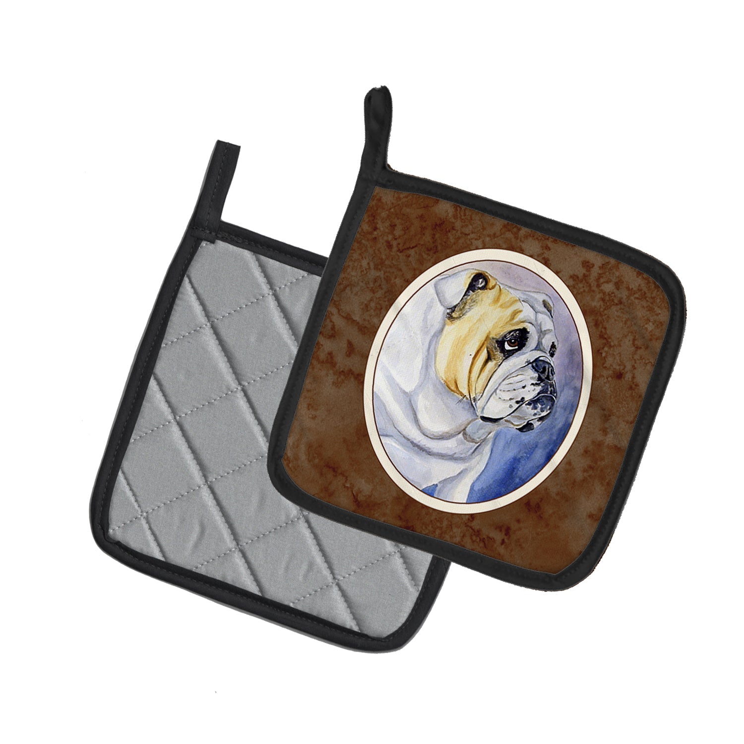 English Bulldog Pot Holder Set of 2 Heat Resistant Quilted Hot Pads 7.5 x 7.5 Inch, Insulated Kitchen Trivets for Cooking & Baking