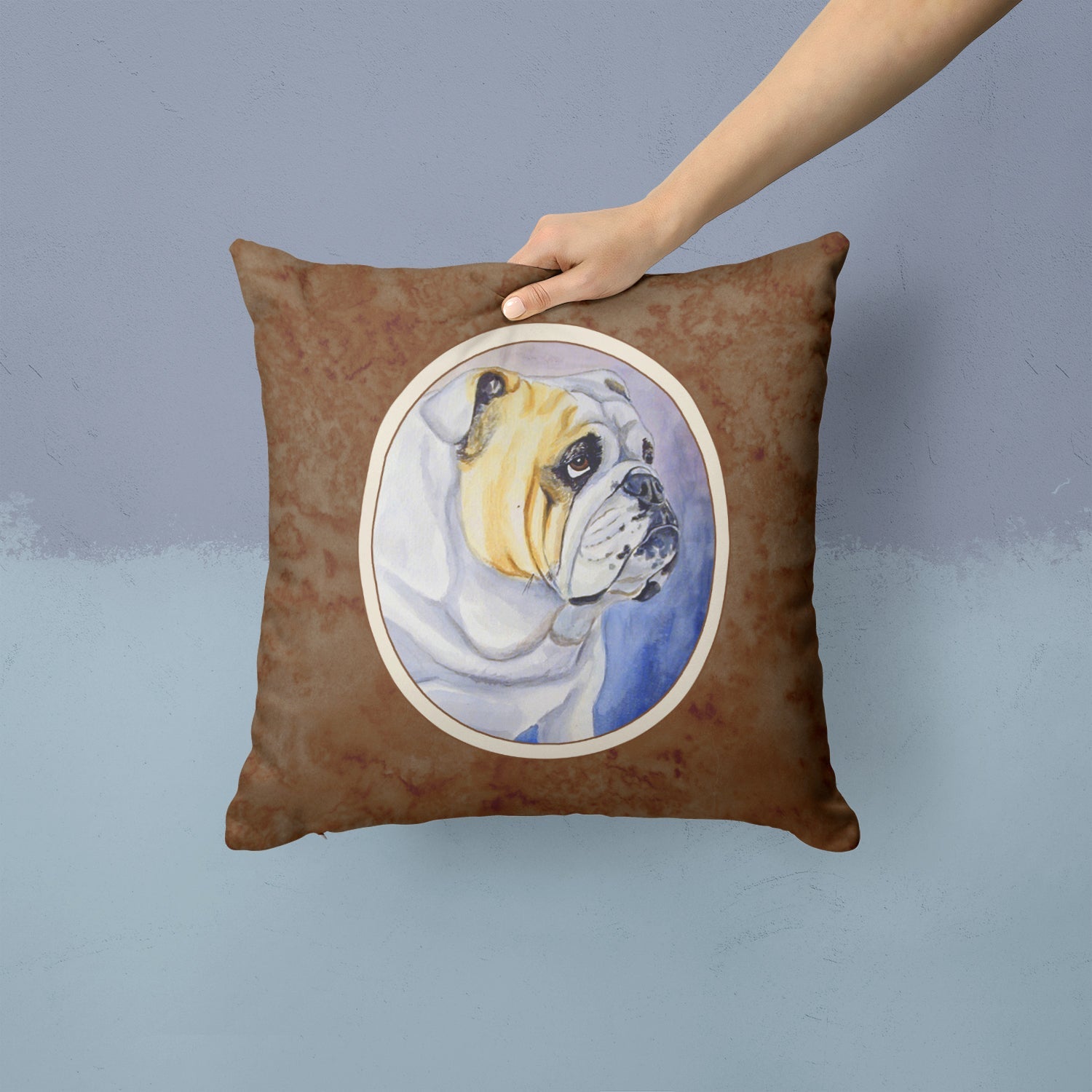 English Bulldog Decorative Throw Pillow 14x14 Indoor Outdoor Accent Cushion, Fabric Cover with Insert for Sofa, Bed, Porch & Living Room