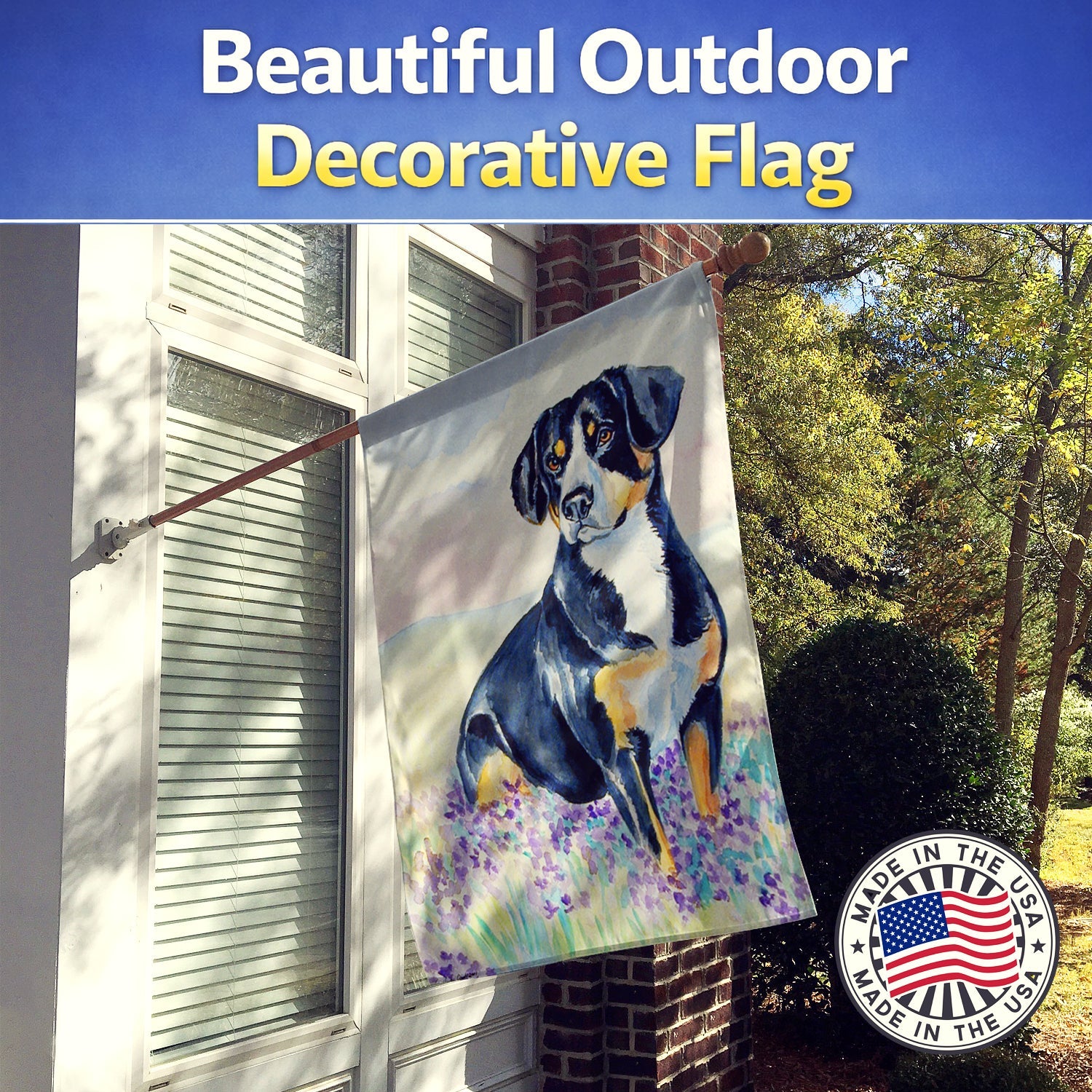Entlebucher Mountain Dog House Flag 28x40 Porch Sleeve Pole Decorative Outside Yard Banner Artwork Wall Hanging, Polyester