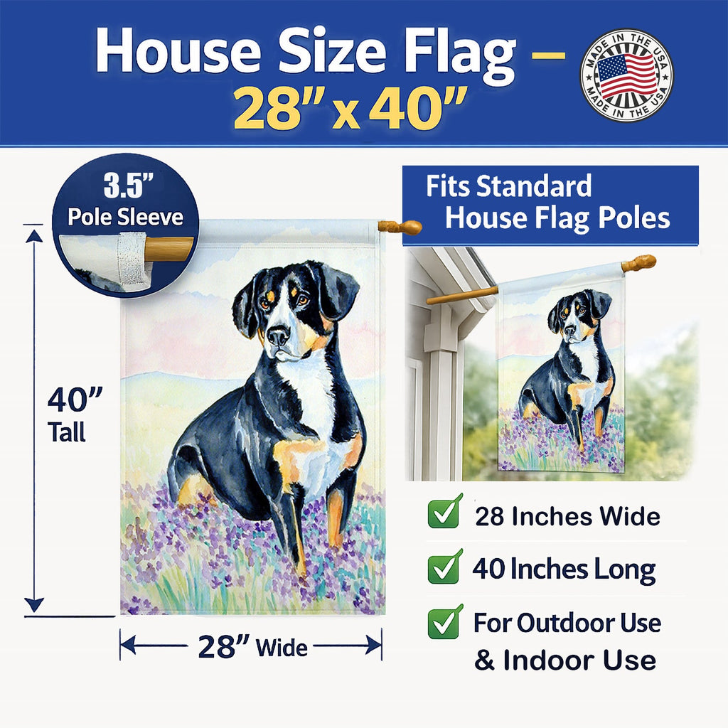 Entlebucher Mountain Dog House Flag 28x40 Porch Sleeve Pole Decorative Outside Yard Banner Artwork Wall Hanging, Polyester