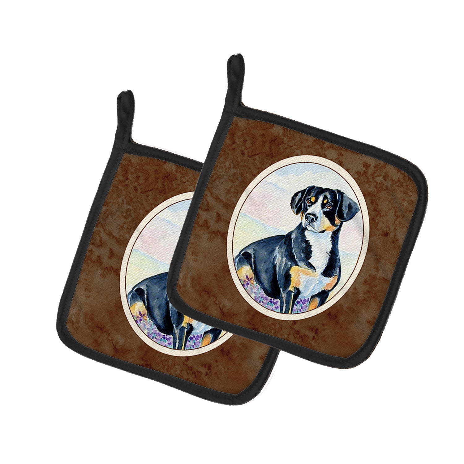 Entlebucher Mountain Dog Pot Holder Set of 2 Heat Resistant Quilted Hot Pads 7.5 x 7.5 Inch, Insulated Kitchen Trivets for Cooking & Baking