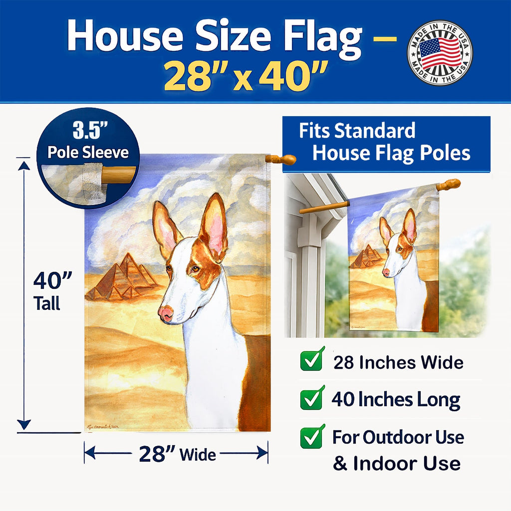 Ibizan Hound House Flag 28x40 Porch Sleeve Pole Decorative Outside Yard Banner Artwork Wall Hanging, Polyester