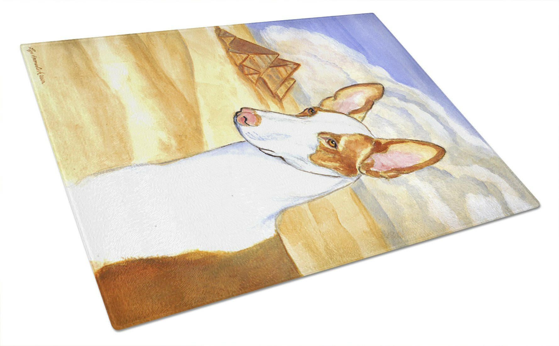 Ibizan Hound Cutting Board Tempered Glass Kitchen Cutting Surface, Heat Resistant Chopping, Non-Slip Feet, Food Prep & Serving