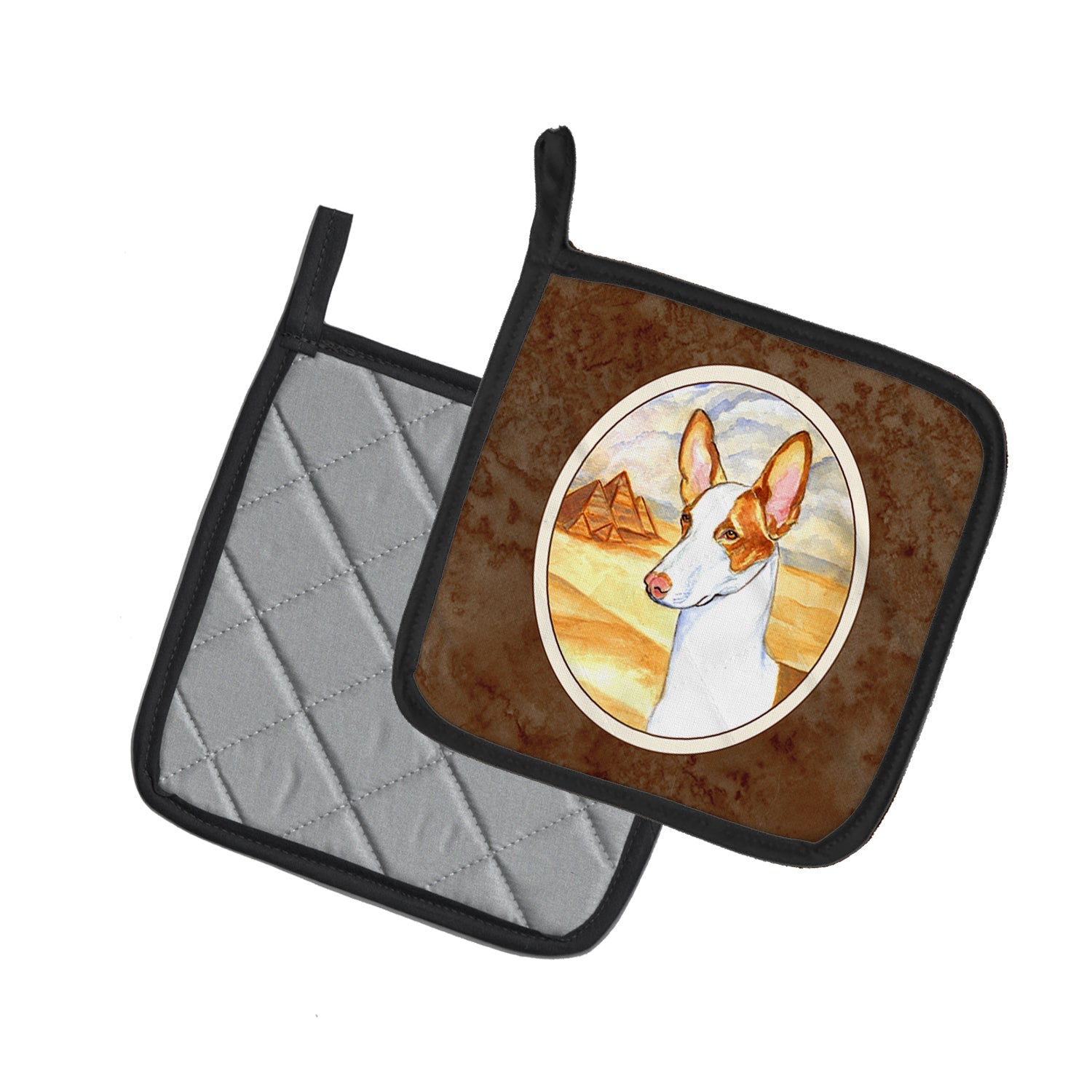 Ibizan Hound Pot Holder Set of 2 Heat Resistant Quilted Hot Pads 7.5 x 7.5 Inch, Insulated Kitchen Trivets for Cooking & Baking
