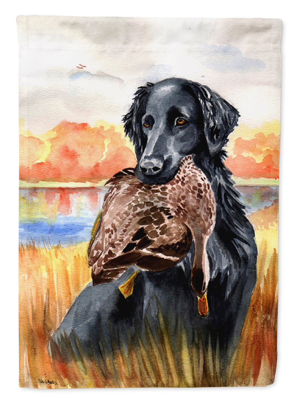 Flat Coated Retriever House Flag 28x40 Porch Sleeve Pole Decorative Outside Yard Banner Artwork Wall Hanging, Polyester