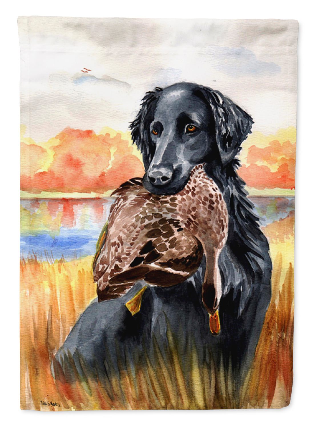 Flat Coated Retriever House Flag 28x40 Porch Sleeve Pole Decorative Outside Yard Banner Artwork Wall Hanging, Polyester