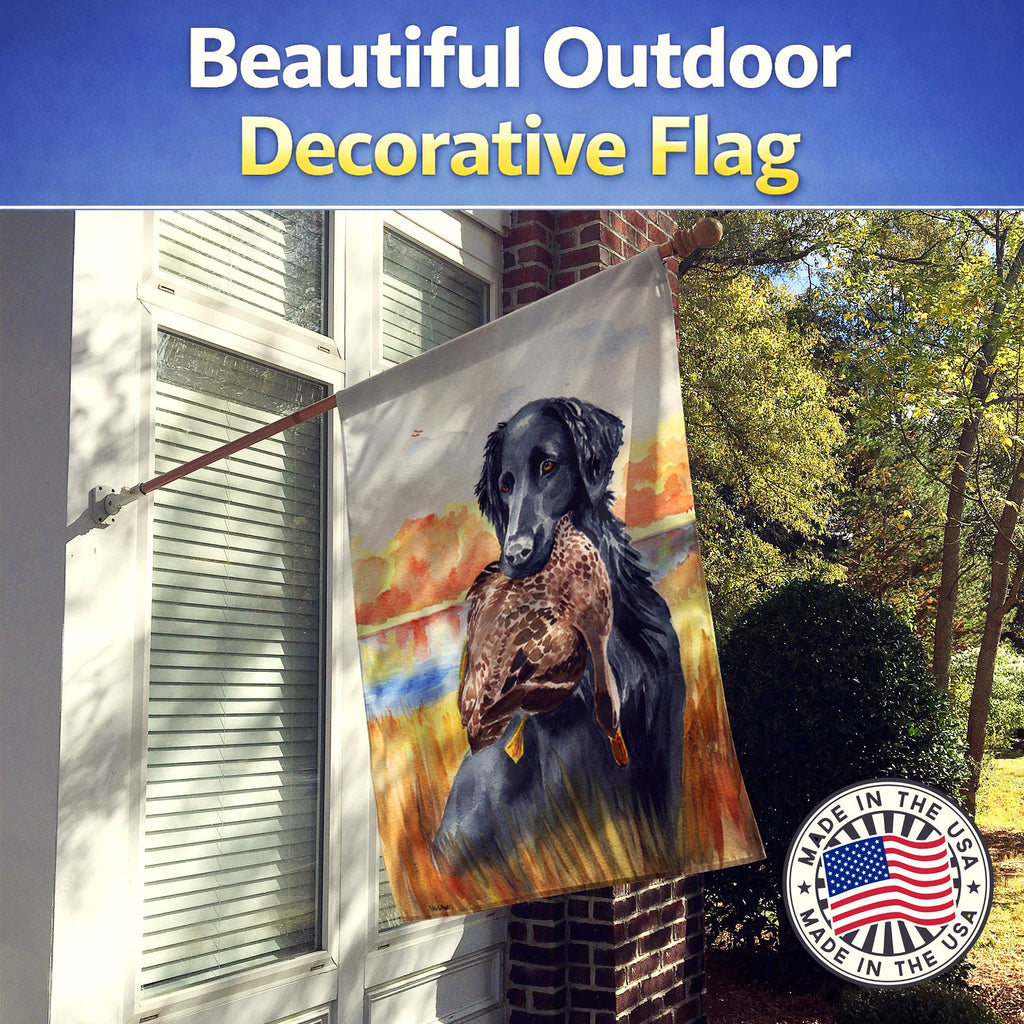 Flat Coated Retriever House Flag 28x40 Porch Sleeve Pole Decorative Outside Yard Banner Artwork Wall Hanging, Polyester