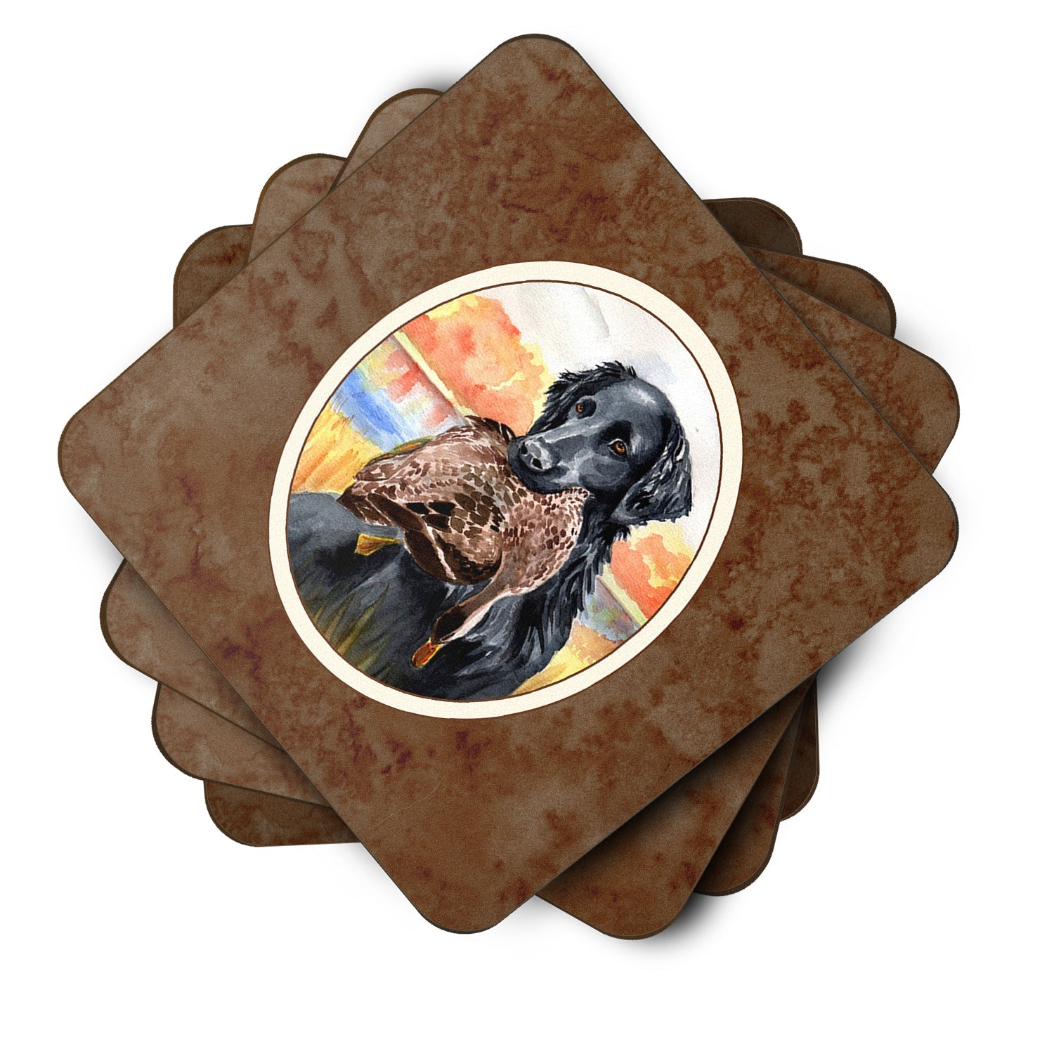 Flat Coated Retriever Foam Coasters Set of 4 Cup Coasters for Indoor Outdoor, Tabletop Protection, Anti Slip, Mouse pad Material