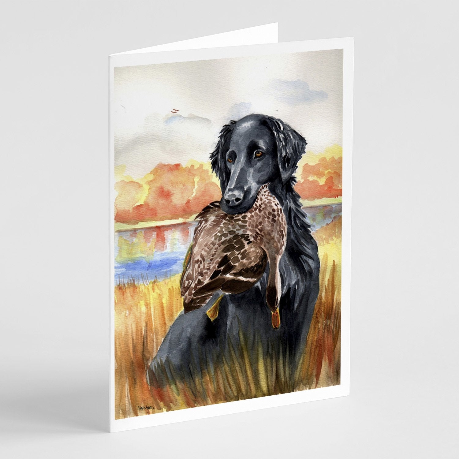Flat Coated Retriever Greeting Cards Pack of 8 Blank Cards with Envelopes Whimsical A7 Size 5x7