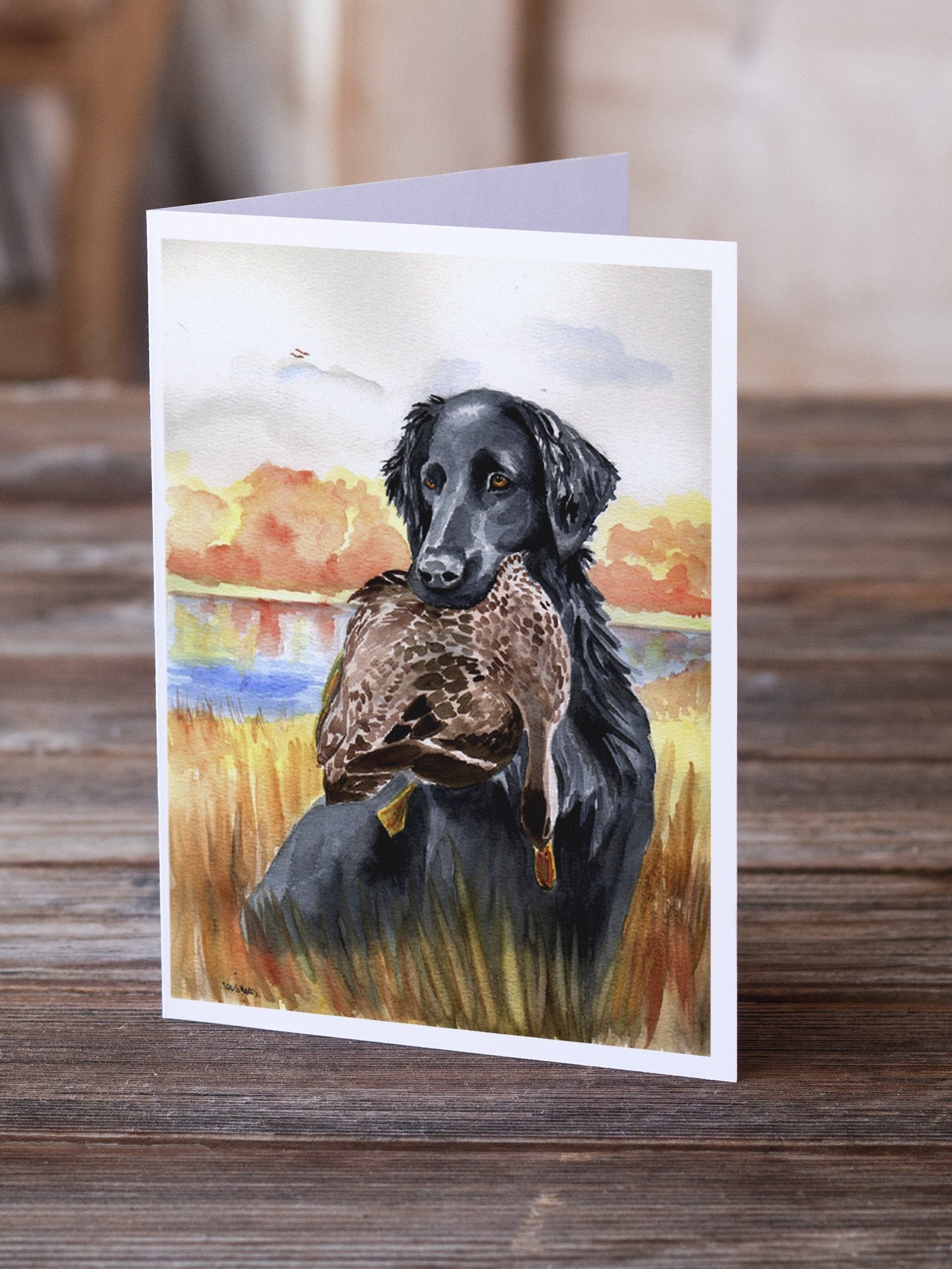 Flat Coated Retriever Greeting Cards Pack of 8 Blank Cards with Envelopes Whimsical A7 Size 5x7