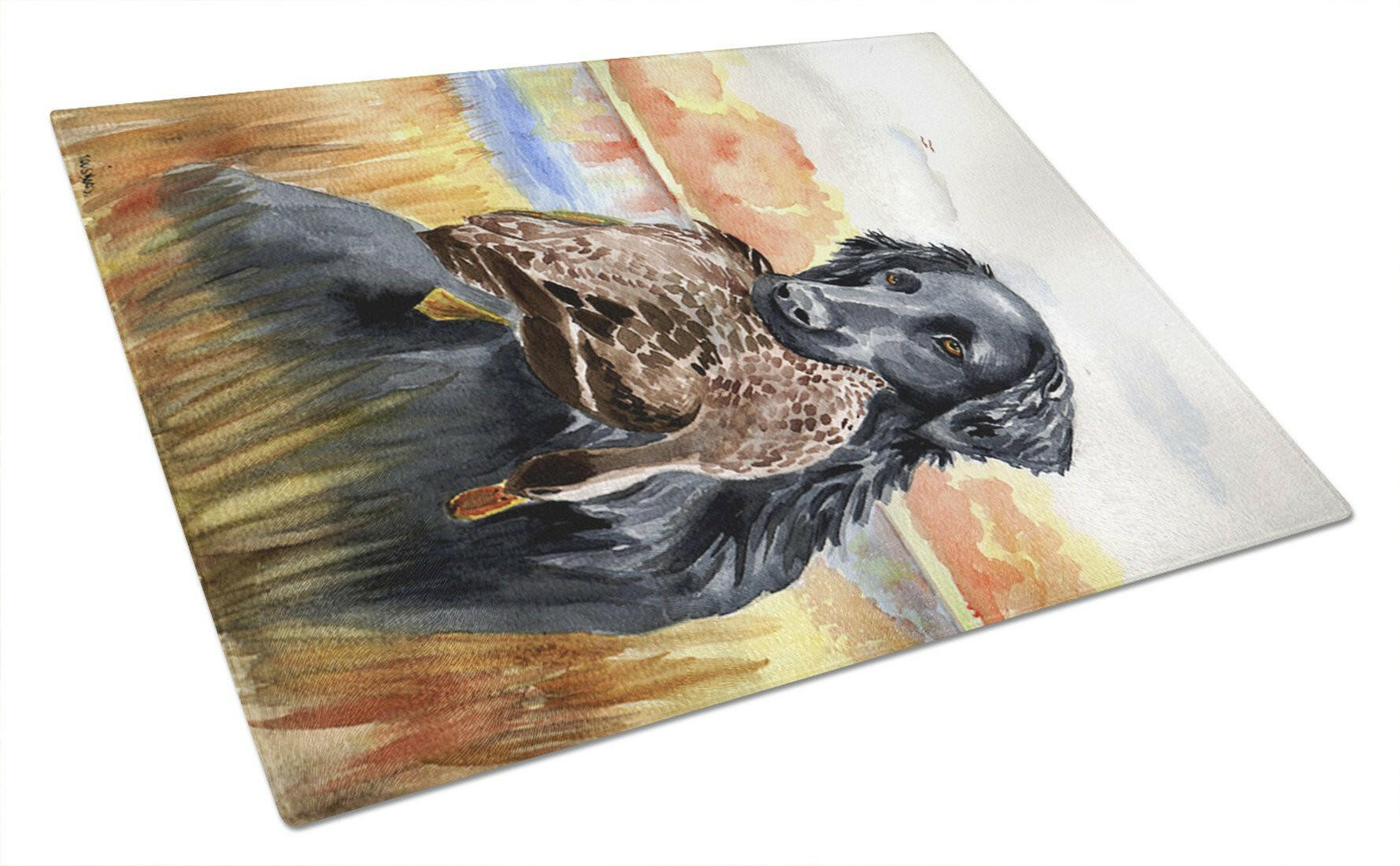 Flat Coated Retriever Cutting Board Tempered Glass Kitchen Cutting Surface, Heat Resistant Chopping, Non-Slip Feet, Food Prep & Serving