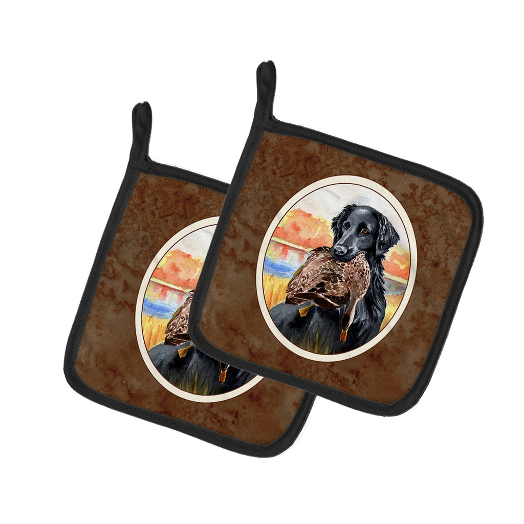 Flat Coated Retriever Pot Holder Set of 2 Heat Resistant Quilted Hot Pads 7.5 x 7.5 Inch, Insulated Kitchen Trivets for Cooking & Baking