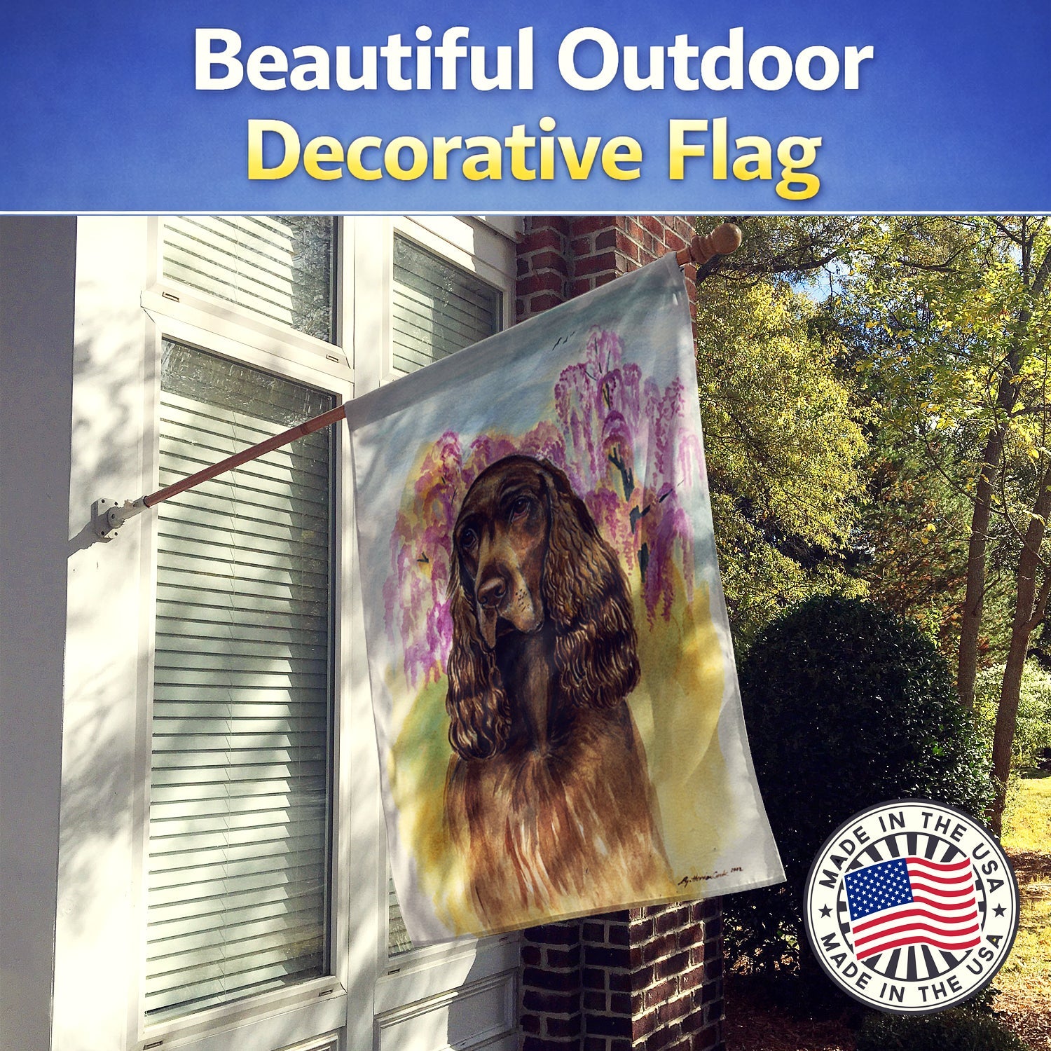 Field Spaniel House Flag 28x40 Porch Sleeve Pole Decorative Outside Yard Banner Artwork Wall Hanging, Polyester