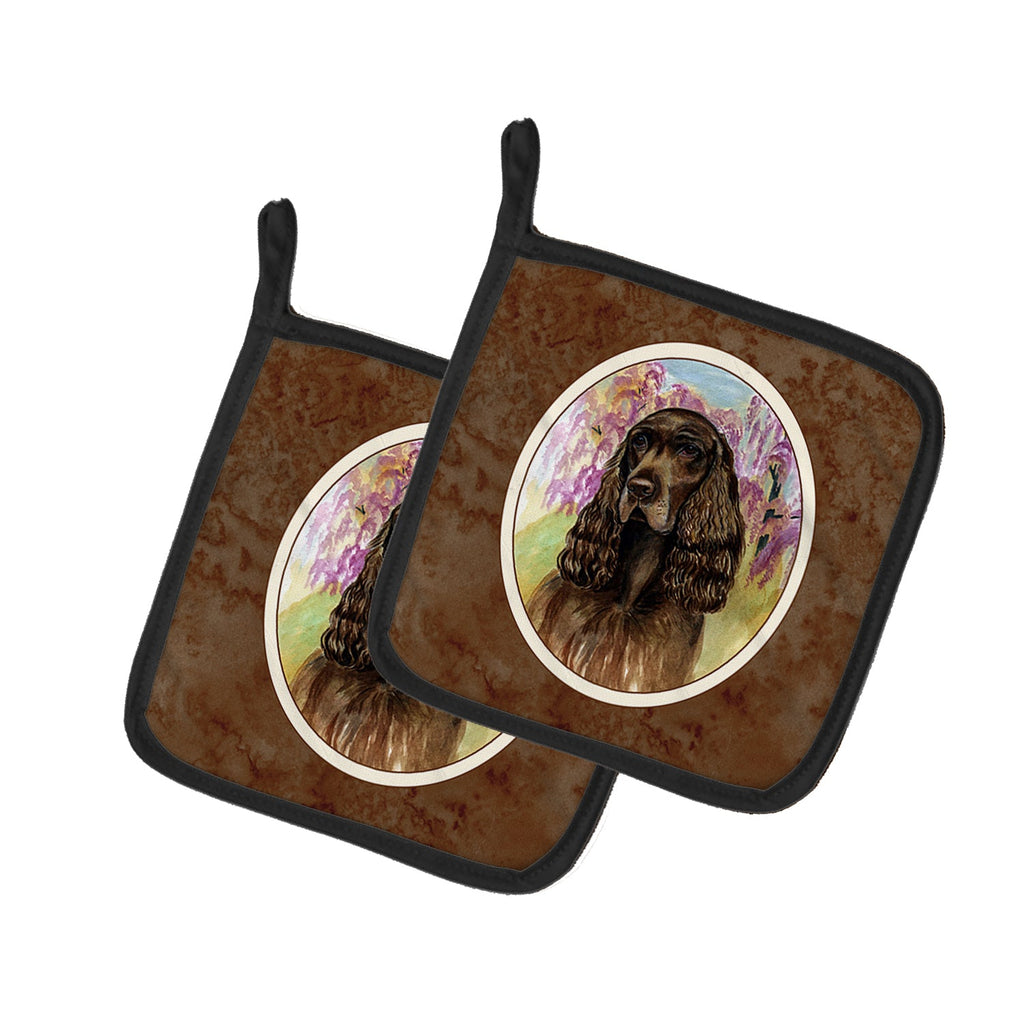 Field Spaniel Pot Holder Set of 2 Heat Resistant Quilted Hot Pads 7.5 x 7.5 Inch, Insulated Kitchen Trivets for Cooking & Baking